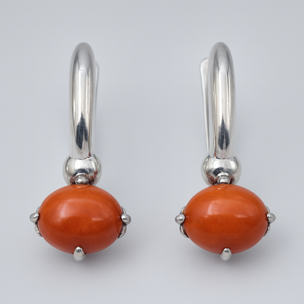 Серьги коралл оранжевый Индонезия (серебро 925 пр.)