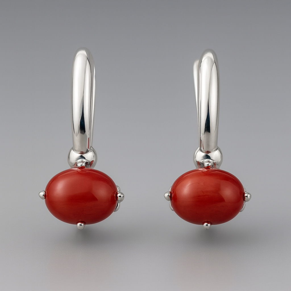 Серьги коралл красный Индонезия (серебро 925 пр.)