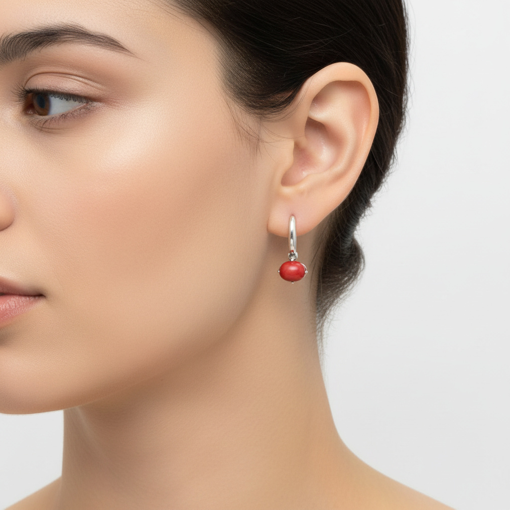 Серьги коралл красный Индонезия (серебро 925 пр.)