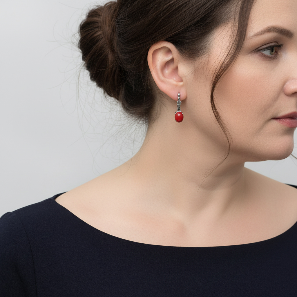 Серьги коралл красный Индонезия (серебро 925 пр.)