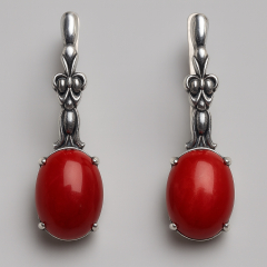 Серьги коралл красный Индонезия (серебро 925 пр.)
