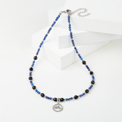 Бусы микс агат, лазурит (сталь хир.) (колье) 41 см (+7 см)