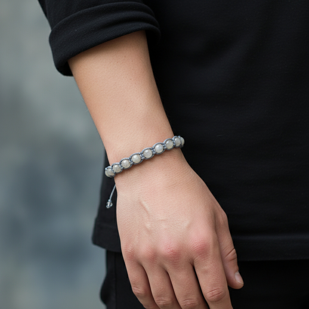 Браслет лабрадор Мадагаскар (текстиль) шамбала 6 мм 17 см