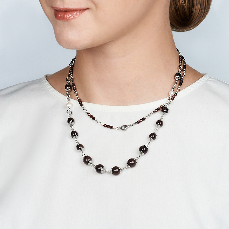 Бусы микс гранат, жемчуг (сталь хир.) длинные 96 см