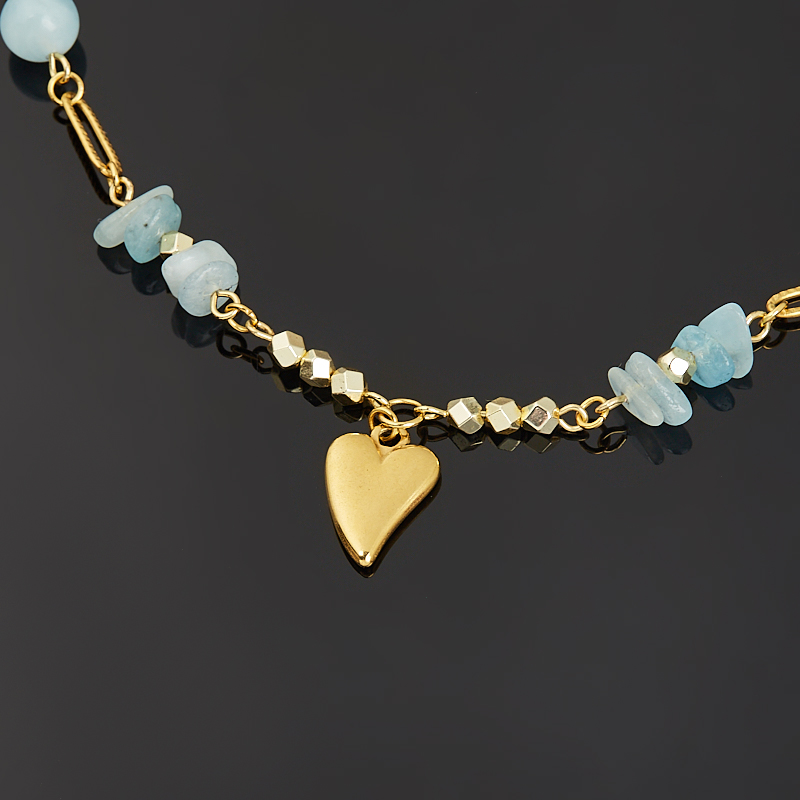 Бусы микс аквамарин, гематит (сталь хир. позолота) 45 см (+7 см)