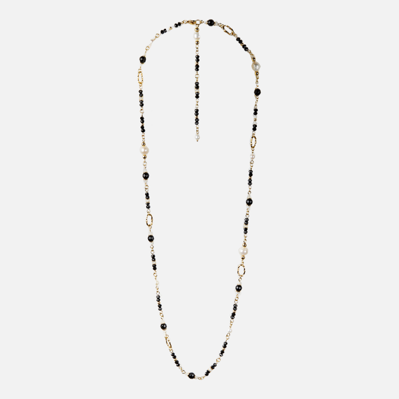 Бусы микс агат, жемчуг, лунный камень, шпинель длинные 74 см (+7 см) (сталь хир. позолота)
