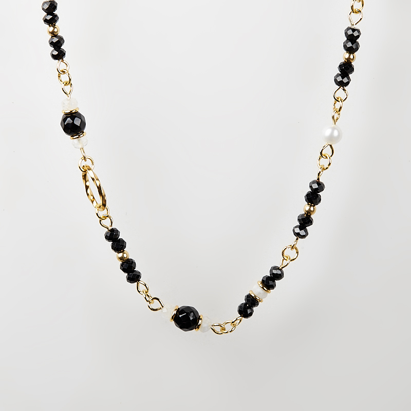 Бусы микс агат, жемчуг, лунный камень, шпинель длинные 74 см (+7 см) (сталь хир. позолота)