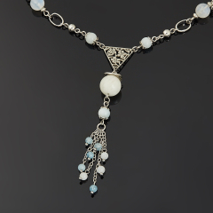 Колье микс аквамарин, лунный камень (сталь хир.) 49 см (+7 см)