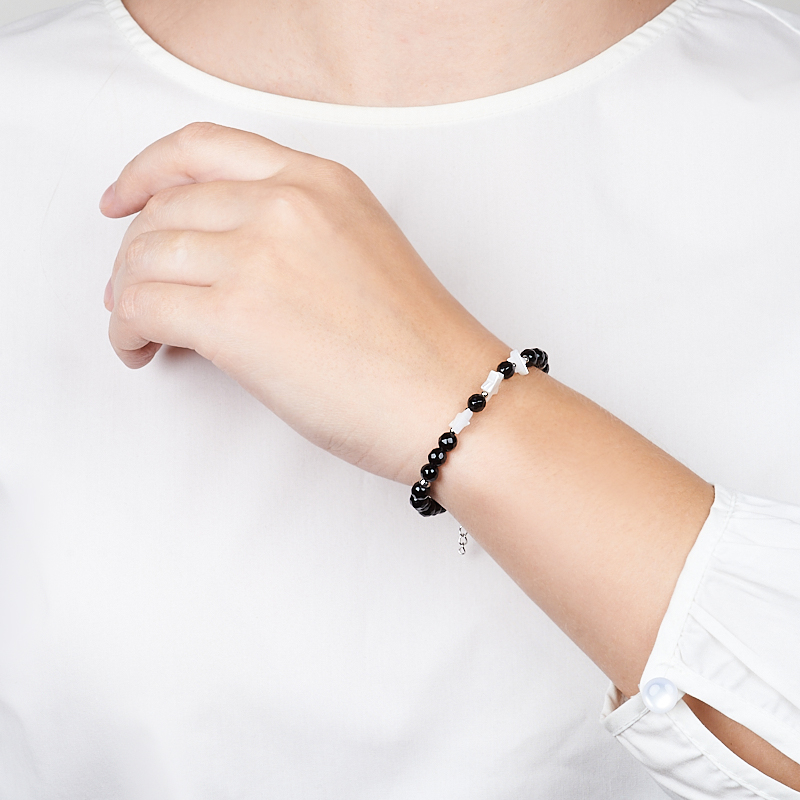 Браслет микс агат, перламутр (сталь хир.) 17 см (+3 см)