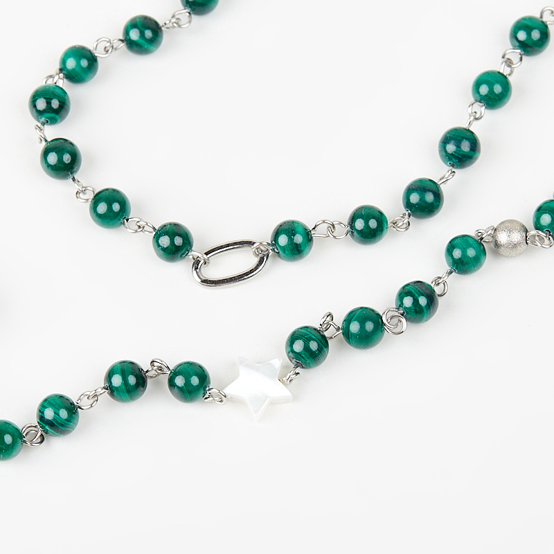 Колье микс малахит, перламутр (сталь хир.) 124 см (+7 см)