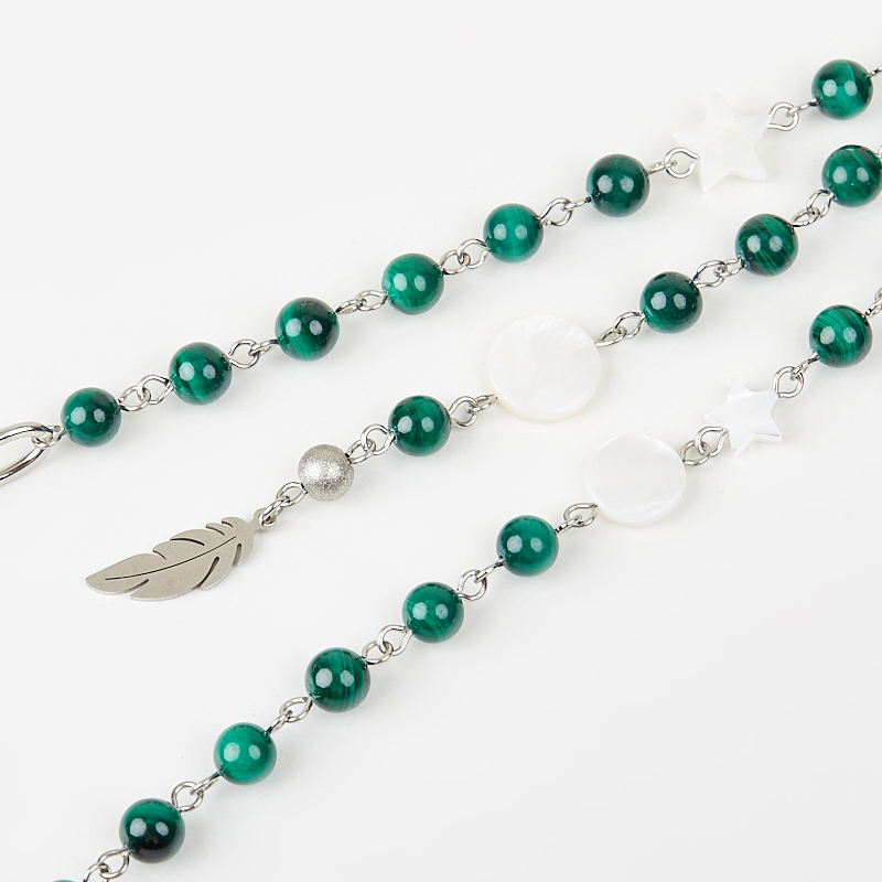 Колье микс малахит, перламутр (сталь хир.) 124 см (+7 см)