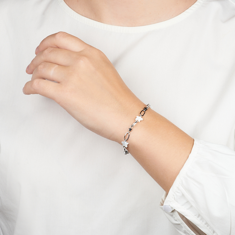 Браслет микс гематит, перламутр (сталь хир.) 16 см (+3 см)