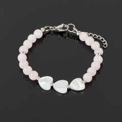 Браслет микс перламутр, розовый кварц (сталь хир.) 16 см (+3 см)