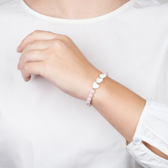 Браслет микс перламутр, розовый кварц (сталь хир.) 16 см (+3 см)