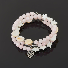 Браслет микс перламутр, розовый кварц (биж. сплав, сталь хир.) пружина 17 см (регулируемый)