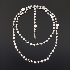 Бусы микс перламутр, розовый кварц (сталь хир.) длинные 124 см (+7 см)