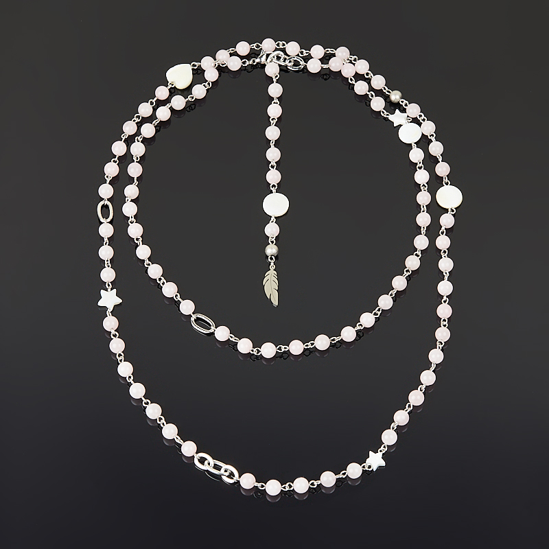 Бусы микс перламутр, розовый кварц (сталь хир.) длинные 124 см (+7 см)