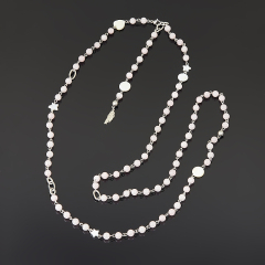 Бусы микс перламутр, розовый кварц (сталь хир.) длинные 124 см (+7 см)