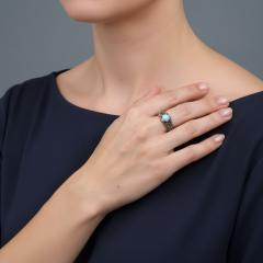 Кольцо бирюза Казахстан (серебро 925 пр. позолота, родир. сер.) размер 18,5