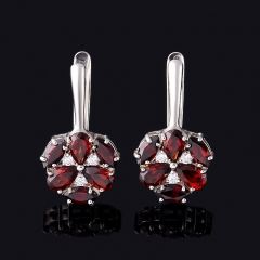 Серьги гранат альмандин Индия (серебро 925 пр. родир. бел.) огранка