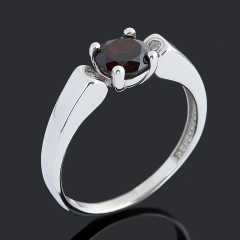 Кольцо гранат альмандин Индия (серебро 925 пр. родир. бел.) огранка размер 18