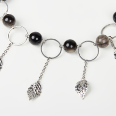 Бусы обсидиан серебристый Мексика (сталь хир.) (колье) 10 мм 46 см (+7 см)