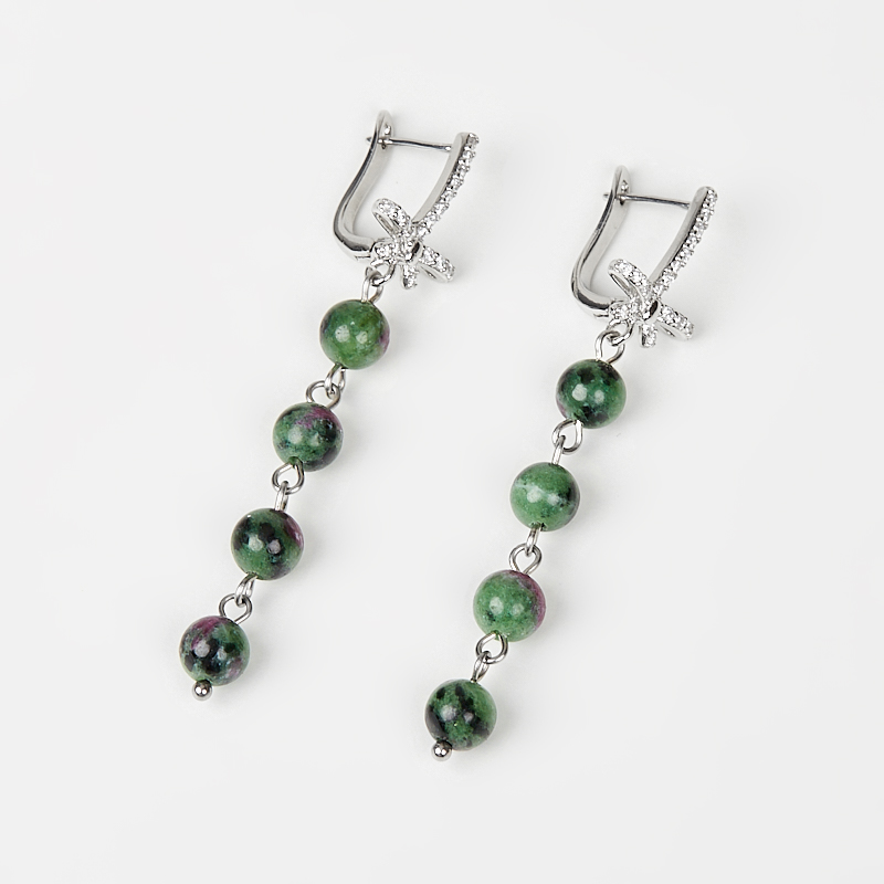 Серьги корунд в цоизите Танзания (биж. сплав)