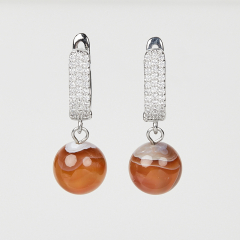 Серьги агат коричневый Ботсвана (биж. сплав)