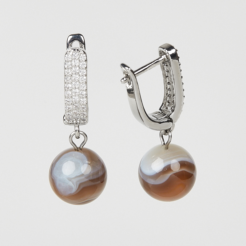 Серьги агат коричневый Ботсвана (биж. сплав)