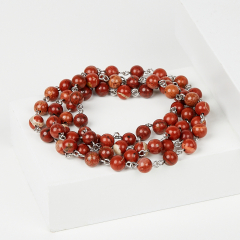 Бусы яшма красная ЮАР (сталь хир.) трансформер длинные 7 мм 85 см