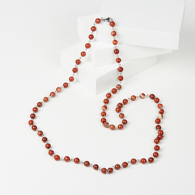 Бусы яшма красная ЮАР (сталь хир.) трансформер длинные 7 мм 85 см