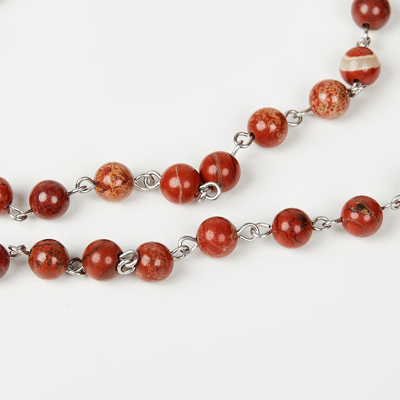 Бусы яшма красная ЮАР (сталь хир.) трансформер длинные 7 мм 85 см