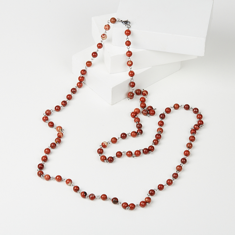 Бусы яшма красная ЮАР (сталь хир.) длинные 7 мм 110 см