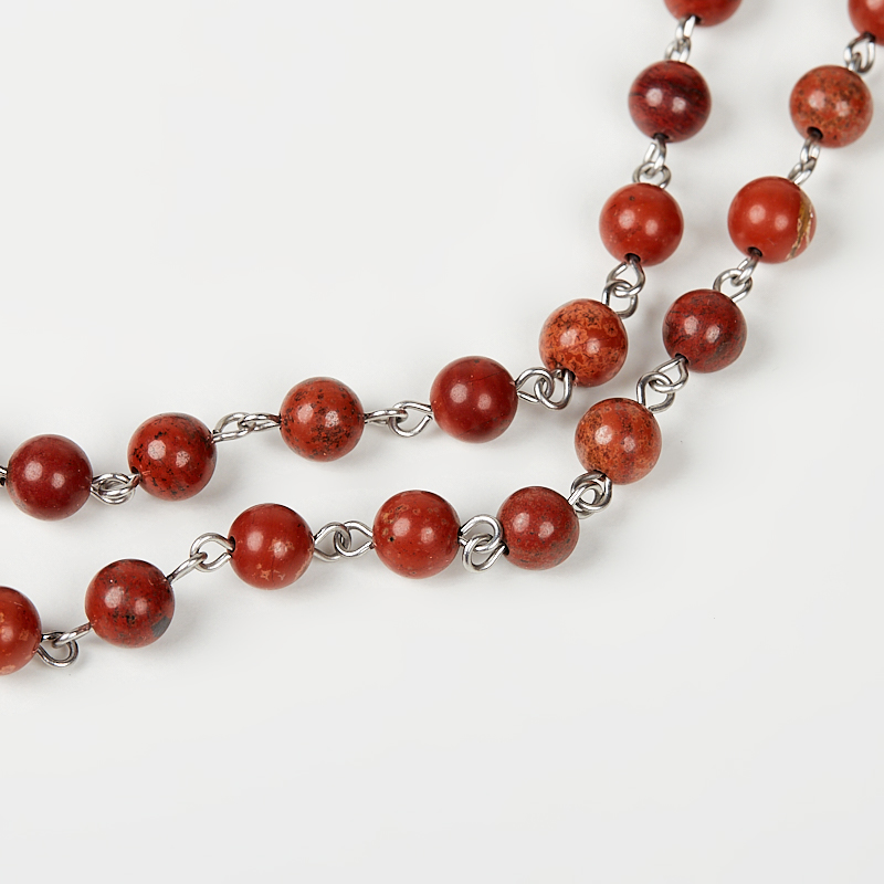 Бусы яшма красная ЮАР (сталь хир.) длинные 7 мм 110 см