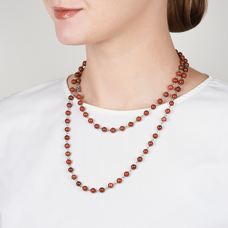 Бусы яшма красная ЮАР (сталь хир.) длинные 7 мм 110 см