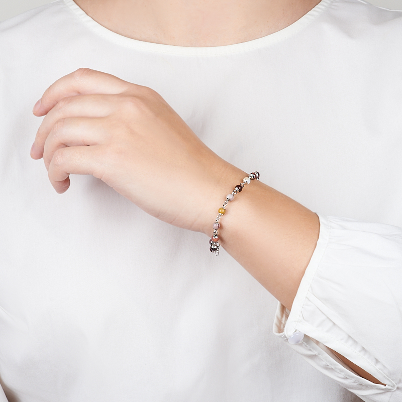 Браслет яшма мукаит Австралия (биж. сплав, сталь хир.) 5 мм 17 см (+3 см)