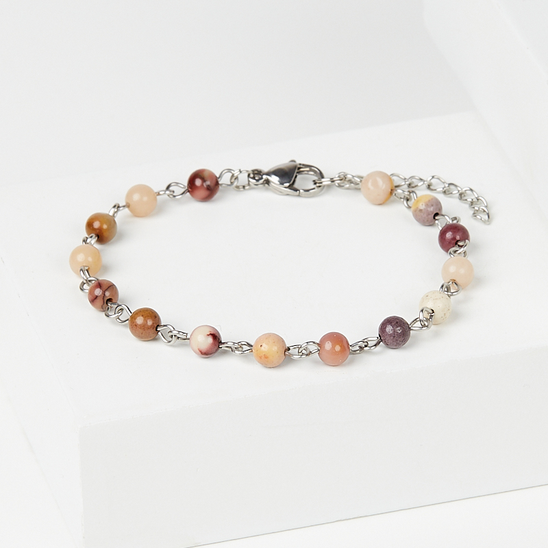 Браслет яшма мукаит Австралия (сталь хир.) 5 мм 16 см (+3 см)