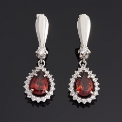 Серьги гранат альмандин Индия (серебро 925 пр. родир. бел.) огранка