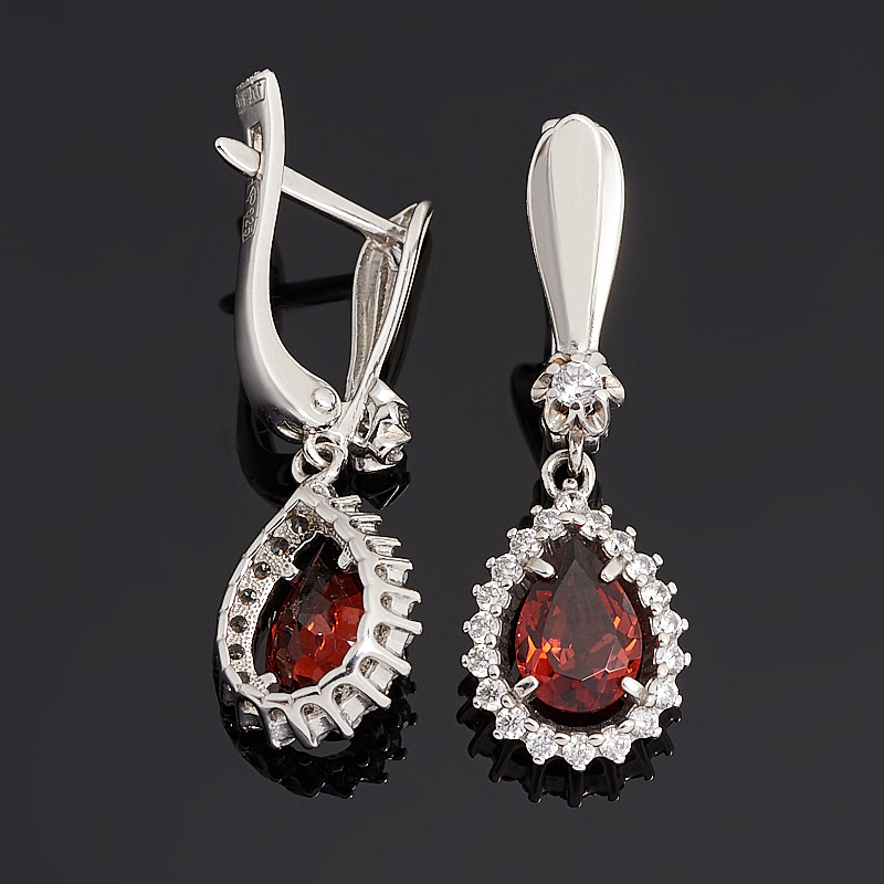 Серьги гранат альмандин Индия (серебро 925 пр. родир. бел.) огранка