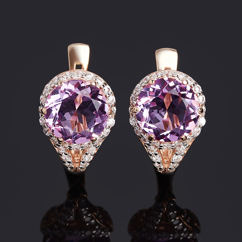 Серьги аметист Бразилия огранка (серебро 925 пр. позолота)