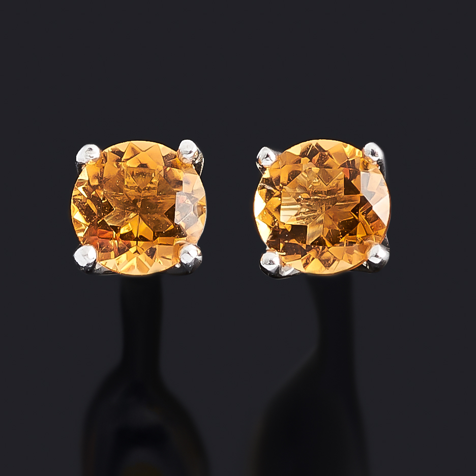 Серьги цитрин Бразилия (серебро 925 пр. родир. бел.) пуссеты огранка