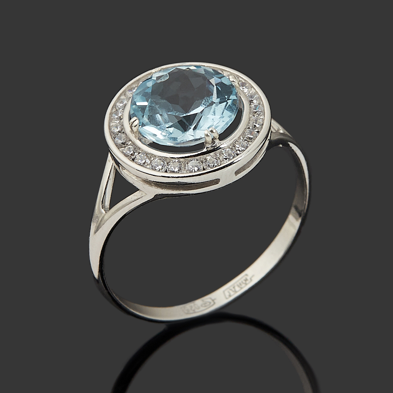 Кольцо топаз голубой Бразилия (серебро 925 пр. родир. бел.) огранка размер 18,5