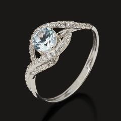 Кольцо топаз голубой Бразилия (серебро 925 пр. родир. бел.) огранка размер 17,5