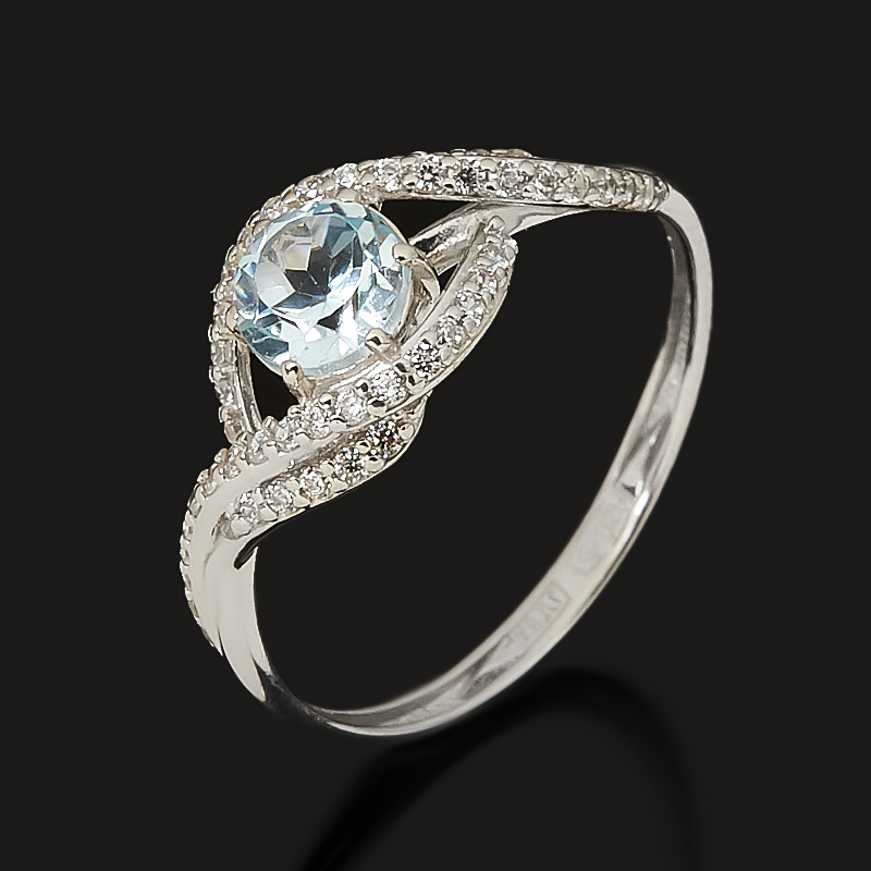 Кольцо топаз голубой Бразилия (серебро 925 пр. родир. бел.) огранка размер 17