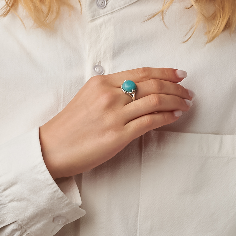 Кольцо амазонит Россия (серебро 925 пр. родир. бел.) размер 18