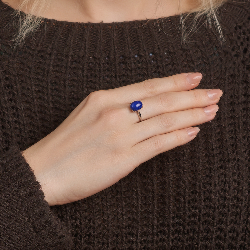 Кольцо лазурит Афганистан (серебро 925 пр. родир. бел.) размер 16