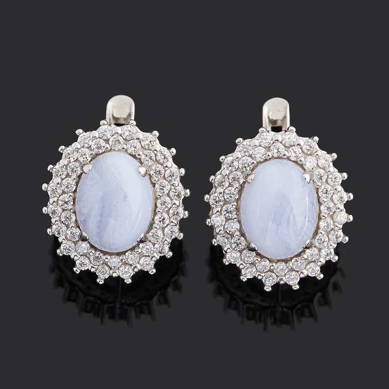 Серьги агат голубой Намибия (серебро 925 пр. родир. бел.)