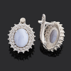 Серьги агат голубой Намибия (серебро 925 пр. родир. бел.)