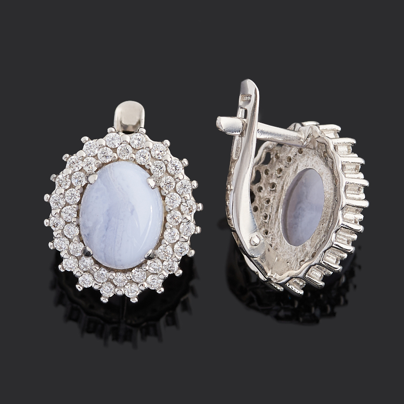 Серьги агат голубой Намибия (серебро 925 пр. родир. бел.)