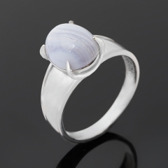 Кольцо агат голубой Намибия (серебро 925 пр. родир. бел.) размер 18